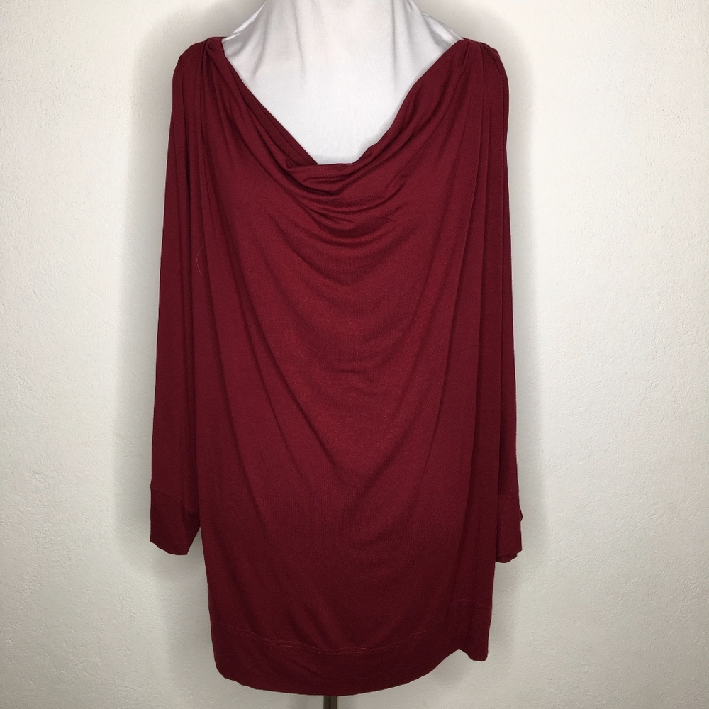 Eileen Fisher Cowl Neck Long Sleeve Top Red Large